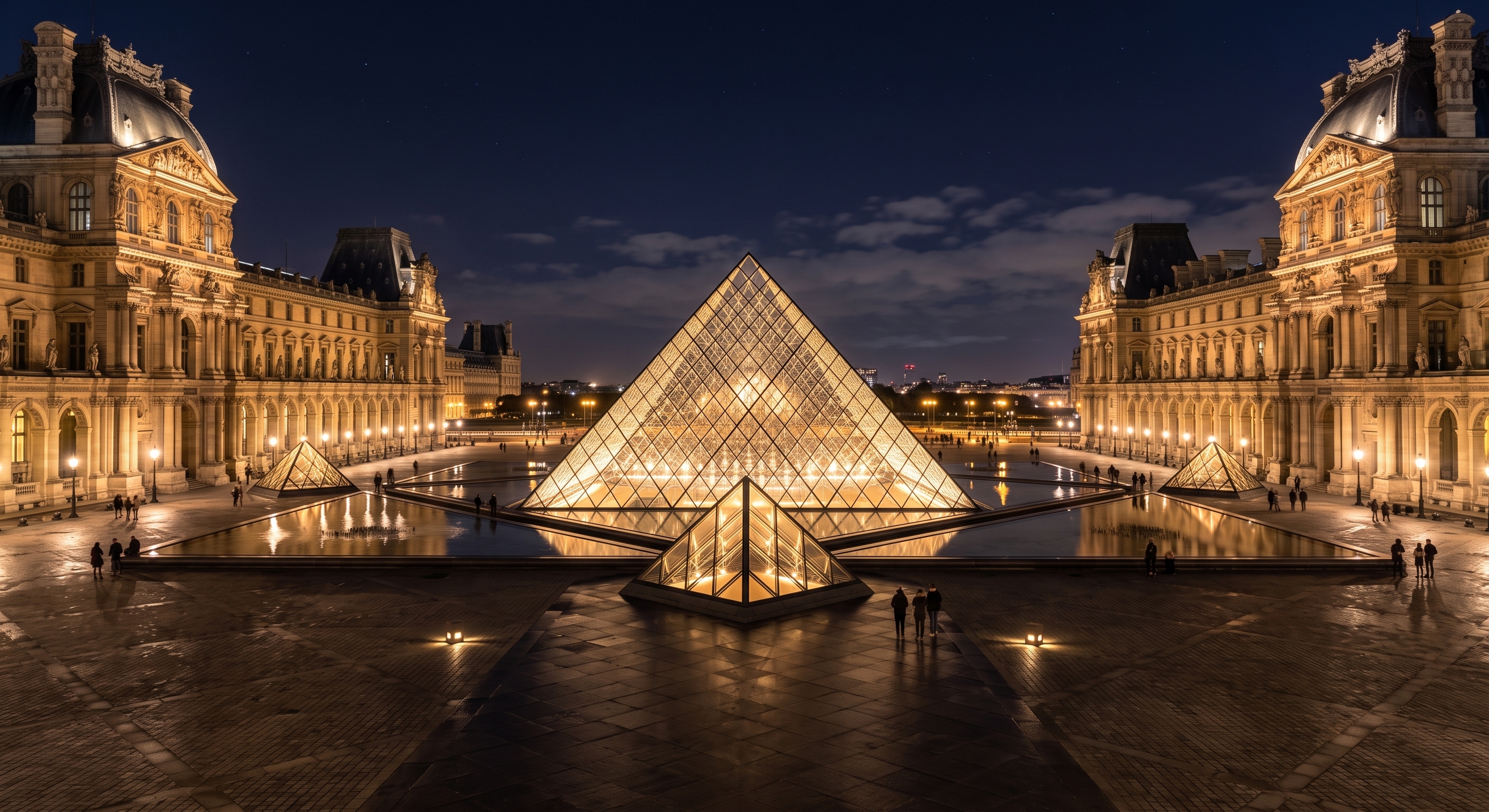 vista del Louvre en la noche e iluminado